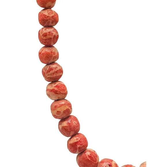 Orange Coral Ball Beaded Necklace Gold Tone Spring Ring Closure Vintage - Picture 2 of 6